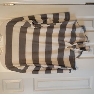 Reborn J Oversized Tunic Length Tie Front Top. Gray & White Stripes Medium.